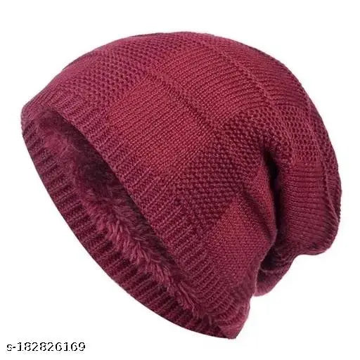 Wool winter beanie cap and muffler set, stylish & warm, fur-patterned accessory for men and women (India)