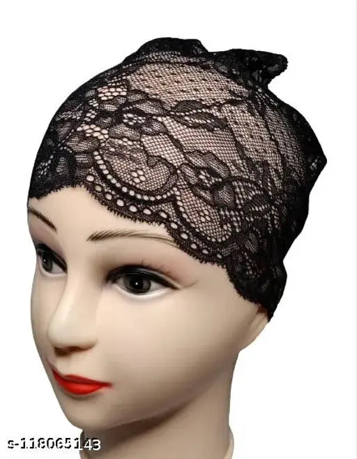 Cotton canvas self-design hijab cap pack (N5), includes 2 net bands, 2 multistage caps, and 1 shimmer cap - Indian head wrap style