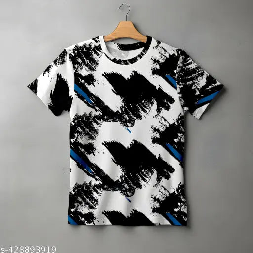 Mens Lycra half sleeve printed T-shirt, exclusive design on short sleeves, men's size M (38in/28in), L (40in/29in), XL (42in/30in) from India