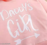 Pink cotton blend long sleeve Girl Daddy Print hoodie for kids, featuring a beautiful solid pattern perfect for winter wear. Ideal for ages 2-13 years. Made in India