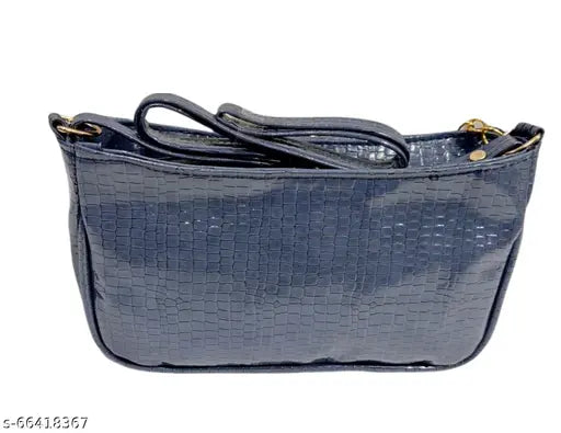 Navy Blue Synthetic Striped Net Sling Bag by Aaifa for party wear