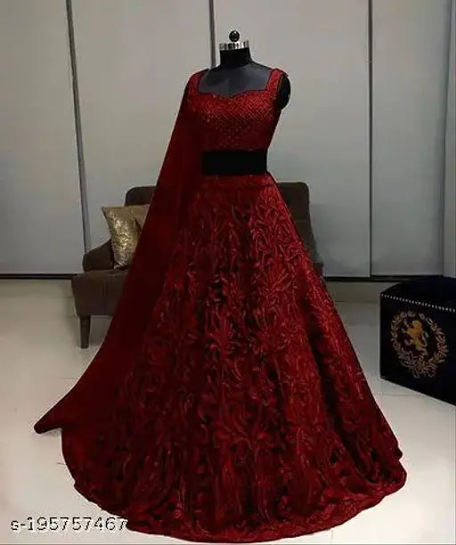 Embroidered net lehangas for women, free size with 42in waist and 44in length, Indian origin
