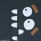 Dark grey cotton blend unisex hoodie with friendly monster applique, kids winter wear