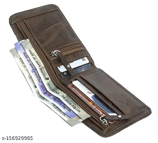 Brown faux leather nem woodsky wallet with 2 compartments, modern and stylish design, fits essentials perfectly