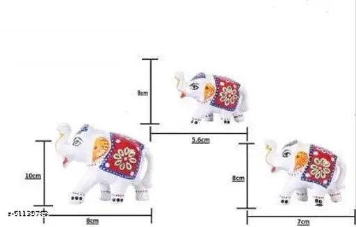Handcrafted white-yellow ceramic elephant figurine set, decorative showpiece for home or gift, Indian tradition with paper mache and mineral beads, 3 pairs, 10cm tall