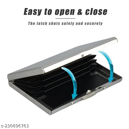 Silver stainless steel RFID-blocking 6-card holder, durable & stylish accessory for business or travel