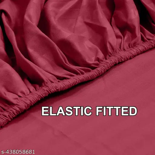 Maroon premium cotton elastic fitted bedsheets, double bed with all-around elastic, 180 TC supersoft (72x78 inches)