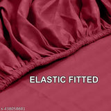 Maroon premium cotton elastic fitted bedsheets, double bed with all-around elastic, 180 TC supersoft (72x78 inches)