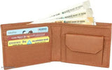 Brown two-fold leather wallet, five compartments, soft genuine leather and twill fabric, ideal for birthday, festival, or anniversary gifts