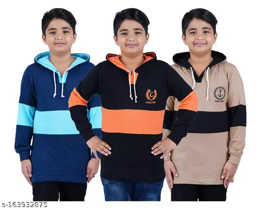 Cotton colorblocked sweatshirt set for boys (pack of 3), size 12-16 years, India origin