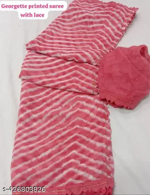 Cotton Georgette printed fancy saree with lace border, free size, 5.5m length