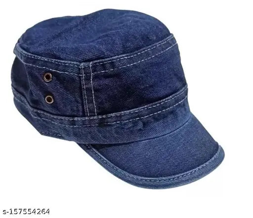 Blue cotton baseball cap, solid blue jeans design with adjustable strap