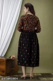 Black rayon Anarkali kurta, trendy floral printed for women's ethnic wear party gown, three-quarter sleeves