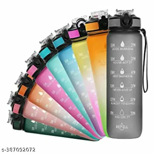 Orange Teal motivational time marker sipper water bottle for adults, unbreakable and leak-proof, ideal for gym, office, home, school or travel. Made from BPA-free plastic in India