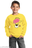 Fleece fabric kids' full sleeves winter sweatshirt in yellow for boys and girls, cotton blend, printed net pattern, long sleeve length, winterwear