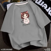 Oversize women's cotton Meowsome t-shirt, printed cat design, short sleeves, XS to XXXXL sizes available