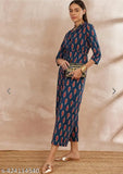 IKKAT blue rayon jumpsuit, printed pattern, short sleeves, Indian origin, XS (34-32-36), S (36-34-38), L (40-38-43)