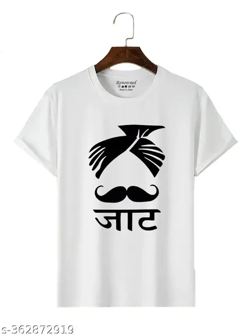 Printed polyester Jaat T-shirt, short sleeves, size S (chest 36in), Made in India