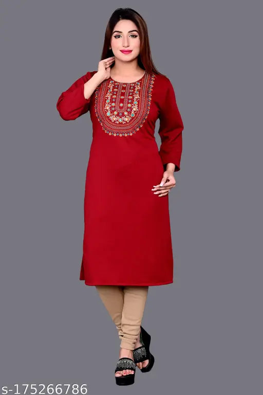 Embroidered black woolen kurtis, women's straight three-quarter sleeve fashion, Indian embroidery and wool fleece