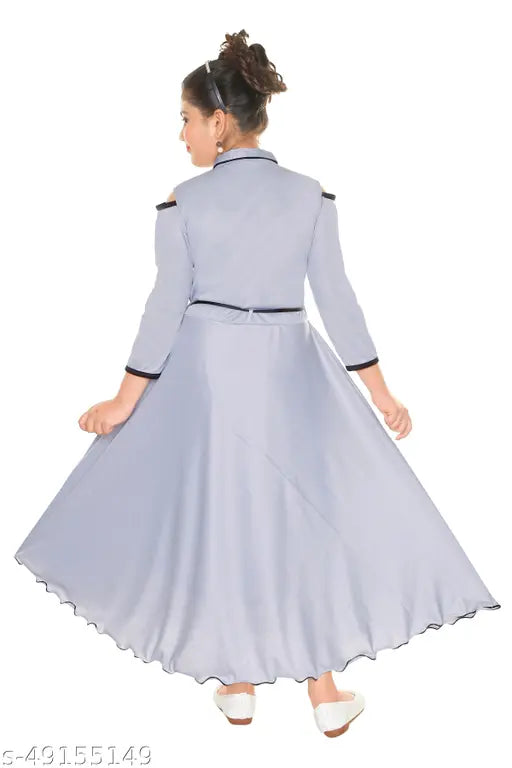 Cotton blend three-quarter sleeve dress for kids, self-design net pattern by MRM Creation, Indian brand quality party wear