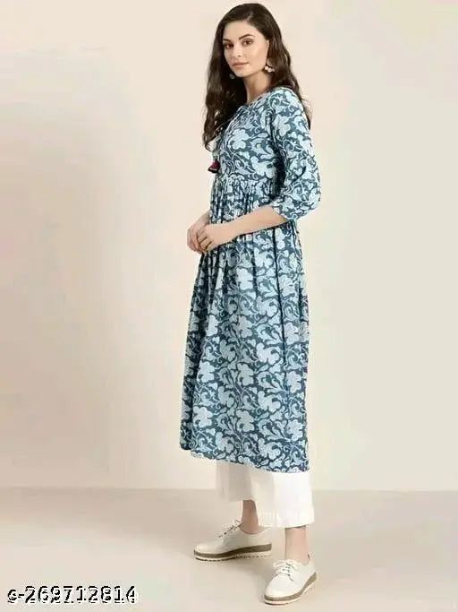 Printed net polyester kurta set with palazzo bottoms by Arshin, three-quarter sleeves, Indian ethnic wear for women