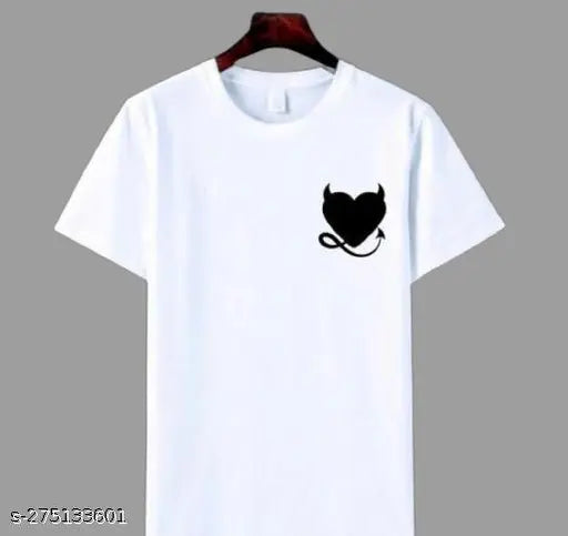 White polyester round neck T-shirt with eagle heart pocket design, ideal for all seasons and versatile for casual wear