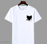 White polyester round neck T-shirt with eagle heart pocket design, ideal for all seasons and versatile for casual wear