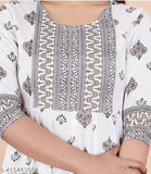 Rayon three-quarter sleeve Anarkali printed kurti for women, vibrant Indian fashion with quarter-length sleeves