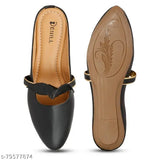 Synthetic leather black pointed toe casual slip-on mules for women and girls, open back design, ideal for casual occasions