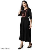 Rayon embroidered long Anarkali cotton kurti - elegant, comfortable, stylish ethnic wear in crepe with short sleeves, perfect for everyday or special occasions