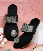 Glorious velvet TPR buckle flats for women & girls, slip-on design in various sizes (IND-4 to IND-9)
