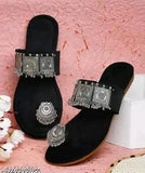 Glorious velvet TPR buckle flats for women & girls, slip-on design in various sizes (IND-4 to IND-9)