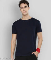Navy Blue Cotton-Rich T-Shirt for Men Under 200 - Breathable, Comfortable Fit, Smartskin Technology