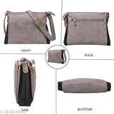 Grey sling bag, 3 compartments, self-design fabric. Quality materials, spacious and classy accessory with fringe tassels and drawstring detail. Made in India