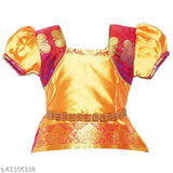 Cotton-silk Ponni Pattu Lehenga Choli for girls, floral stitch design, short sleeves, 1 piece, sizes 2-3, 3-4, & 4-5 years