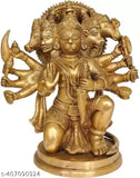 Brass 5-faced Hanumanji idol, protective decor piece against negative energy - 7cm