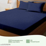 Navy blue striped glace cotton fitted bedsheet set with 2 pillow covers (72x78 inches bedsheet, 18x28 inches pillow covers), ideal for summer decor and adult use