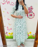 Rayon long kurta with palazzo print, featuring three-quarter sleeves and rayon fabric. Indian women's fashion outfit on display