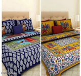 Cotton queen-size Graceful Attractive bedsheets, pack of 2 with 4 pillow covers & 144 thread count, Indian origin