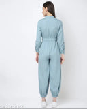 Sakura Linen Checked Jumpsuit with Roll-Up Sleeves, long sleeves, elasticated waist. Indian-made, sophisticated casual wear on mannequin