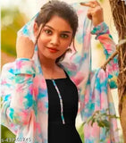 Black georgette gown with long sleeves, solid design for women's formal wear from KPP Westn Wear, India