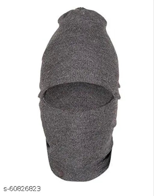 Black and Grey Wool Men's Beanie & Monkey Cap Combo - Cozy winter headwear for men, featuring a stylish beanie and monkey cap in free size. Made from high-quality wool, perfect for chilly days