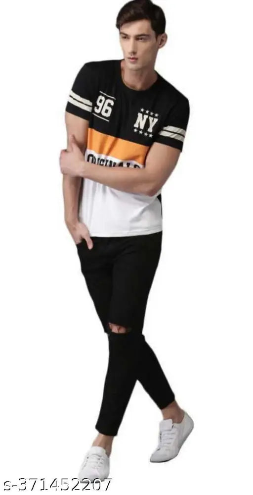 Designer latest black denim knee-cut jeans, men's slim fit, size 28-36 (India origin)