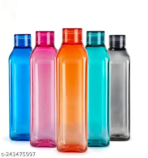 Crystal Clear, BPA-free plastic, 1 liter multicolor fridge water bottles pack of 6 - Durable and hygienic for everyday use