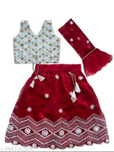 Embroidered cotton lengha choli and net dupatta set, sleeveless, for toddler girls (1-7 years), Indian traditional wear
