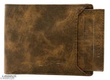 Brown two-fold leather wallet with textured pattern, ideal for men's accessories. Compact size, fits pocket or travel bag. Includes 7 card slots, 2 SIM pockets, and 2 currency slots. Made in India, perfect gifting solution for various occasions