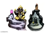HaridwarDivine black & golden poly resin Lord Shiva and Ganesh Backflow Fountain Statues with 20 sticks for temple worship or office (pack of 2)