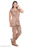 Cotton blend printed summer nightsuit with collared neck half sleeve, perfect for women's sleep and relaxation in casual style. Made of polycotton fabric in India