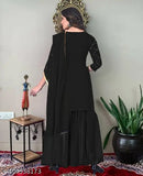 Georgette sequence work women's kurta Sharara set with dupatta, embellished, three-quarter sleeves. India-made traditional Indian wear