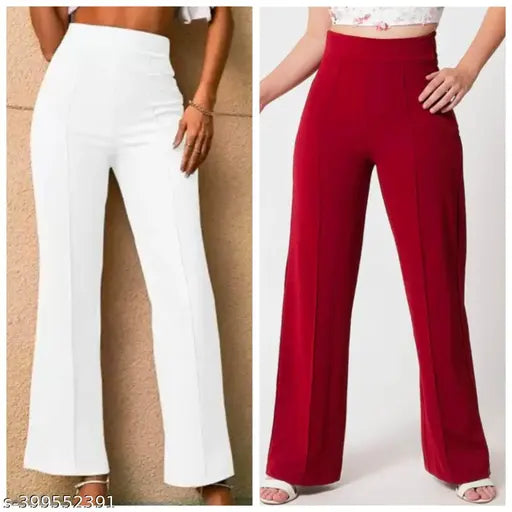 Premium cotton blend trousers, stylish for women & girls - pack of 2, solid-colored fashion trousers from Asha Fashion Enterprises